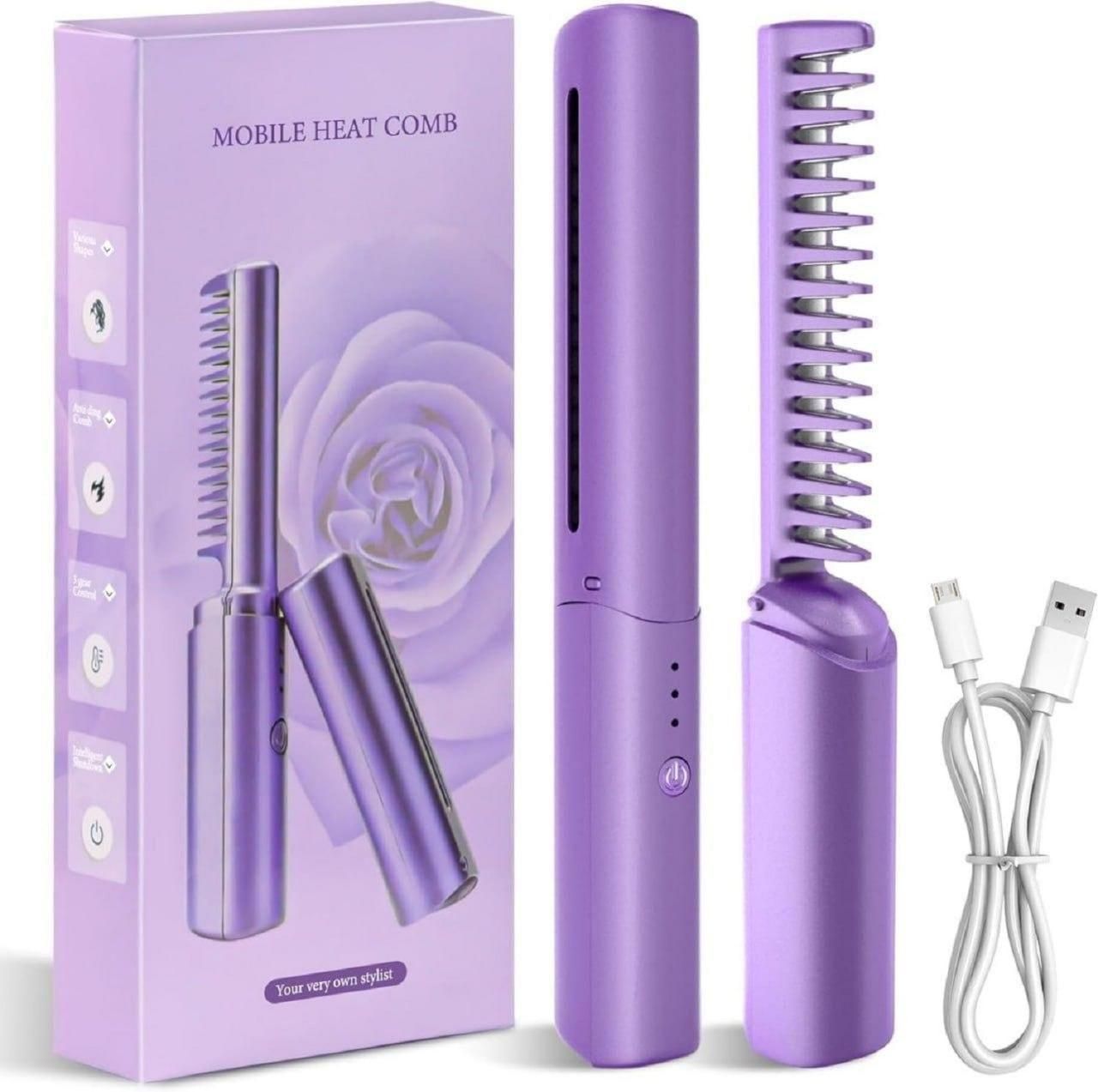Meneflix Portable Mini Hair Straightener Cordless Rechargeable Mini Adjustable Hair Straightener Hot Comb - Housenvi