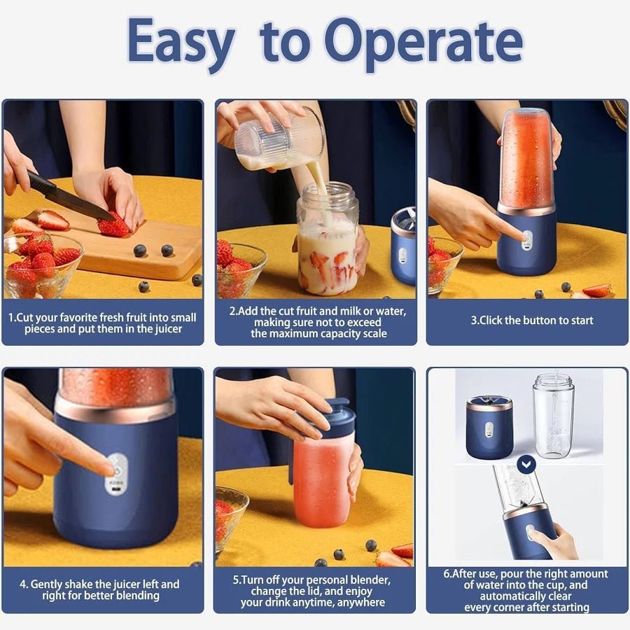 🥤 Portable Smoothie Maker (6 - Blade | USB Rechargeable) - Housenvi